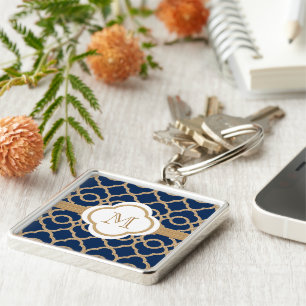 Porte-clés Bleu décoré d'un monogramme de saphir et Marocain