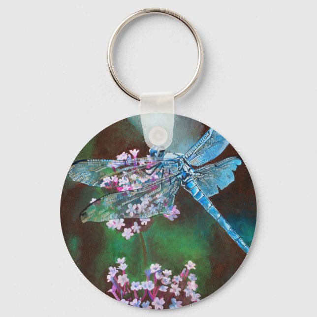 Porte-clés Bleu Dragonfly Repose Sur L'Ail Sauvage (Recto)