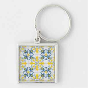 Porte-clés Bleu et jaune joli carrelage portugais motif