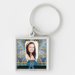 Porte-clés Bleu et or damassé