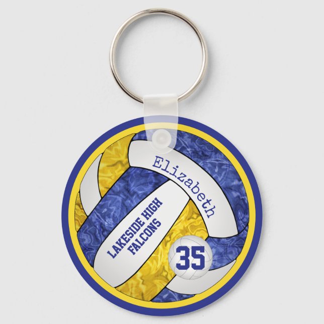 Porte-clés bleu jaune filles équipe nom volleball (Recto)