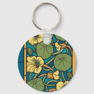 Porte-clés Bleu jaune Nasturtium Fleur Nouveau Motif