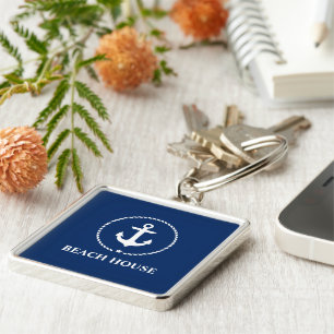 Porte-clés Bleu marine nautique d'Ancre de Chambre de plage