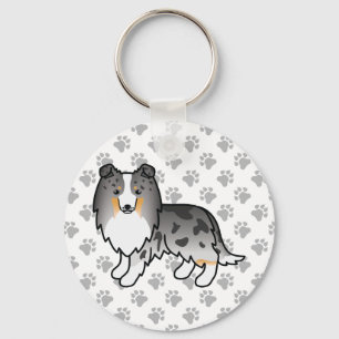 Porte-clés Bleu Merle Shetland Sheepdog Caricature Chien et P