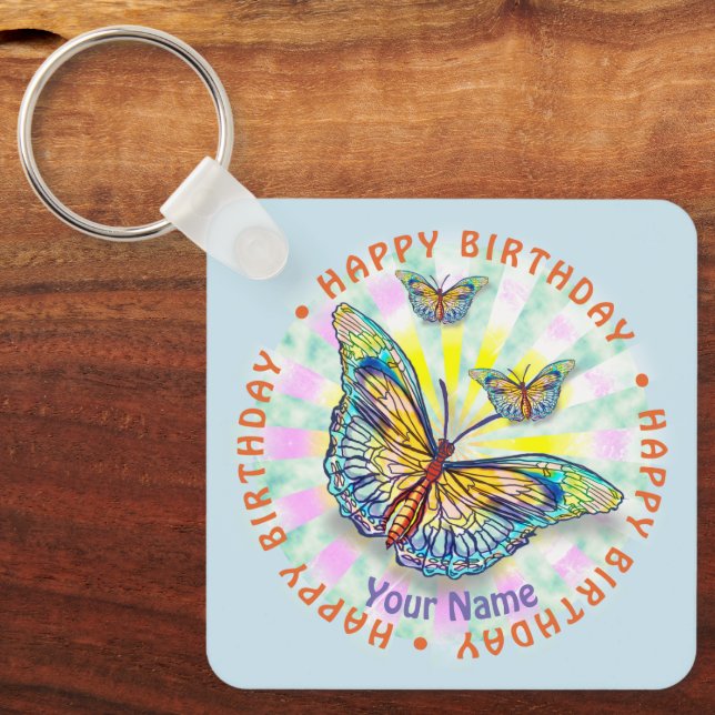Porte-clés Bleu papillon porte - clé d'anniversaire (Recto)