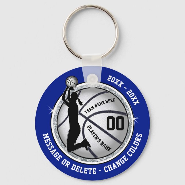 Porte-clés Bleu pas cher, Cadeaux de basket-ball pour filles, (Recto)