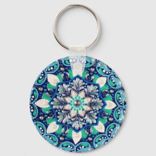 Porte-clés Bleu point art mandala porte-monnaie tripli