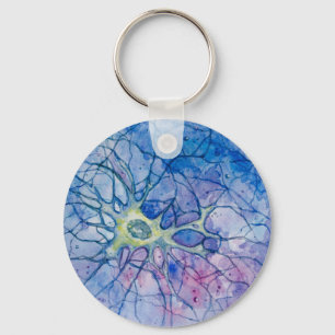 Porte-clés Bleu pour aquarelle de neurone - porte - clé