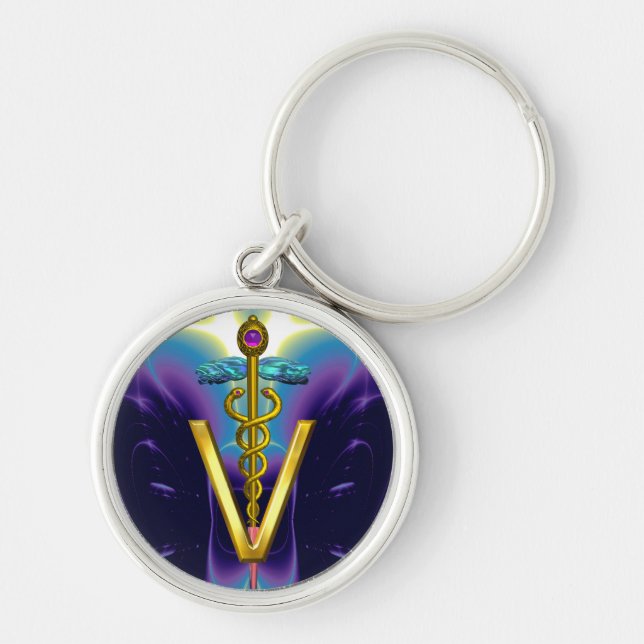 Porte-clés Bleu pourpre de SYMBOLE VÉTÉRINAIRE D'OR de (Devant)