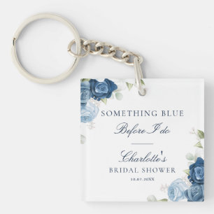 Porte-clés Bleu Poussiéreux Floral Script Aquarelle Objet de 
