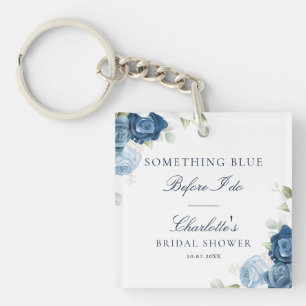 Porte-clés Bleu Poussiéreux Floral Script Aquarelle Souvenir