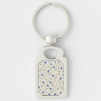 Porte-clés Bleus Bleuets et Marguerites d'Ivoire sur Crème