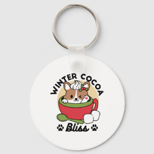 Porte-clés Bliss de cacao d'hiver - Chien mignon en mode Mug