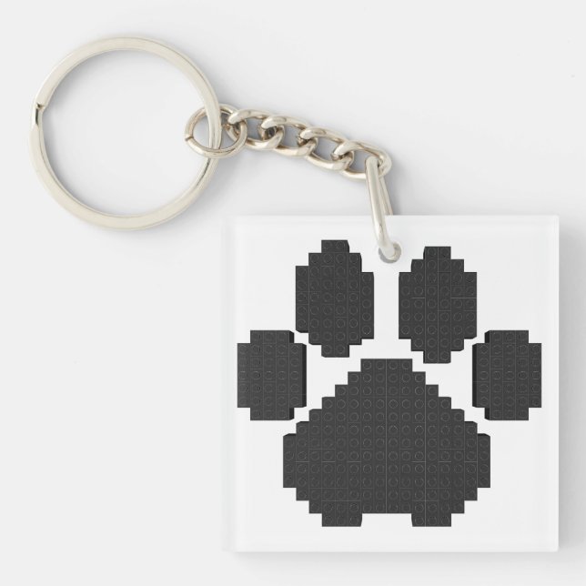 Porte-clés Blocs de construction d'empreintes de chien noir (Devant)