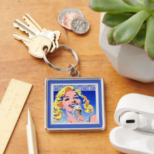Porte-clés Blonde mangeant une glace dans un style Pop Art co