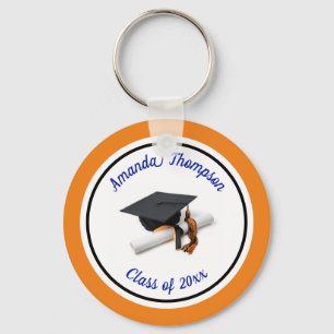 Porte-clés Blue and Orange Graduation Cap and Tassel