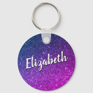 Porte-clés Blue and Purple Galaxy Stars Custom Name Key Chain