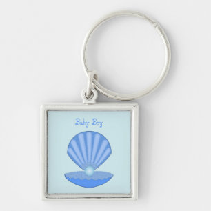 Porte-clés Blue Baby Boy Coquille d'huîtres et Pearl Custom
