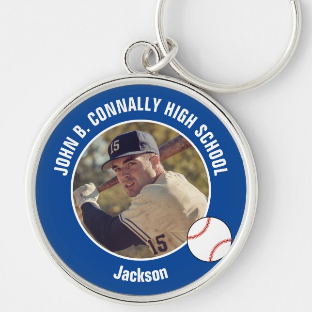 Porte-clés Blue Baseball Player Photo High School Spirit (Devant)