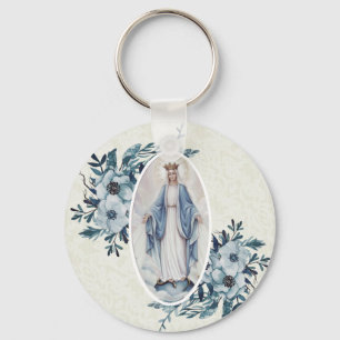 Porte-clés Blue Floral Madonna Virgin Mary Lace