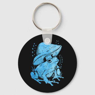 Porte-clés Blue Frog with mushroom Cottagecore Style