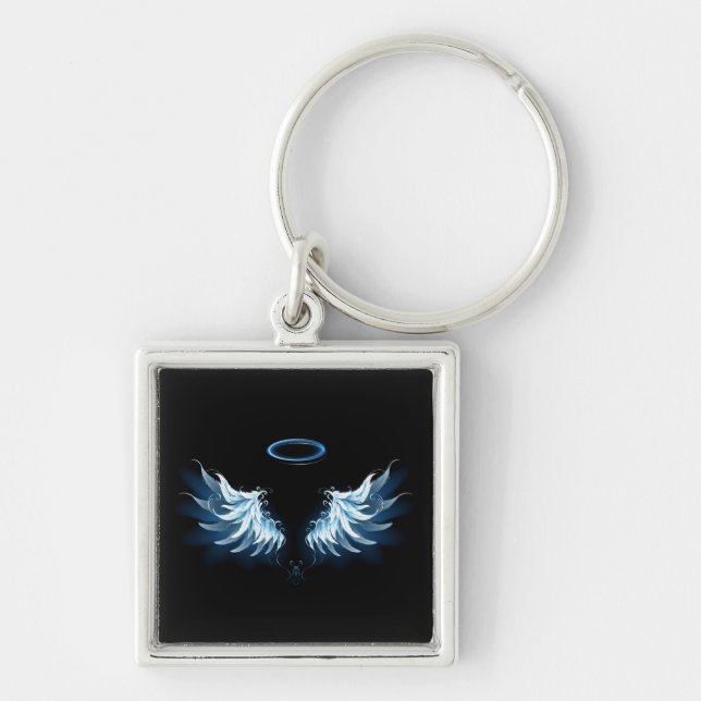 Porte-clés Blue Glowing Angel Wings on black background (Devant)