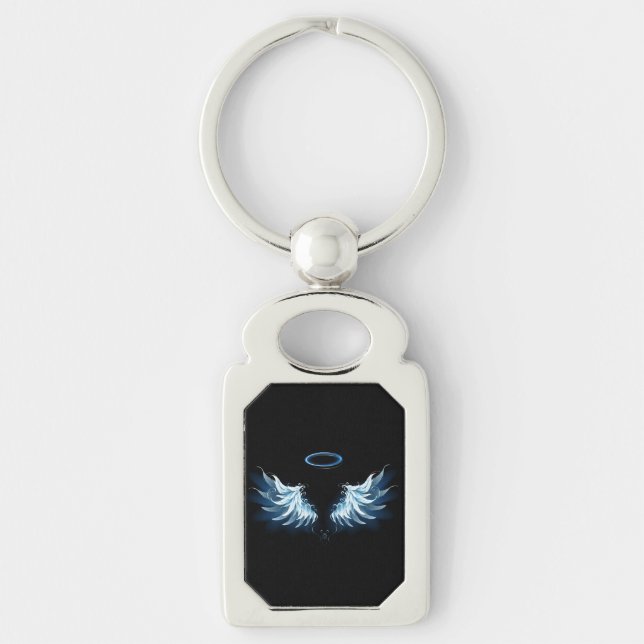 Porte-clés Blue Glowing Angel Wings on black background (Devant)