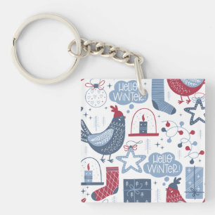 Porte-clés Blue Grey Noël Bonjour Porte - clé d'hiver