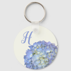 Porte-clés Blue Hydrangea Flowers Monogram Keychain