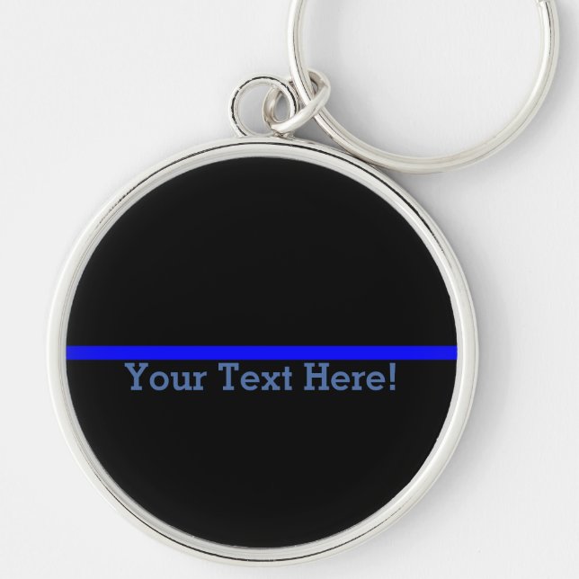 Porte-clés Blue Line mince symbolique votre texte sur le noir (Devant)
