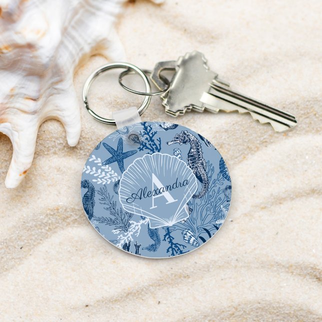 Porte-clés Blue Ocean Sea Life Beach Monogramme (Créateur téléchargé)