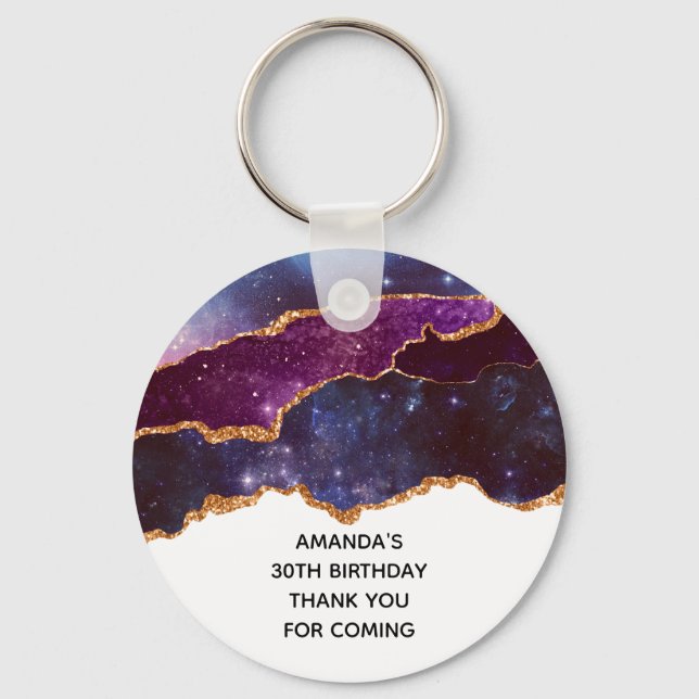 Porte-clés Blue & Purple Space & Stars Moderne Agate Annivers (Recto)