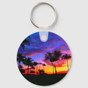 Porte-clés Blue Red Sunset Exotic Hawaiian Beach Palm Trees