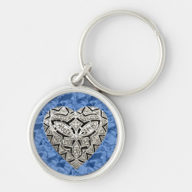 Porte-clés Blue Round Elegant Designer Heart Keychain (Devant)