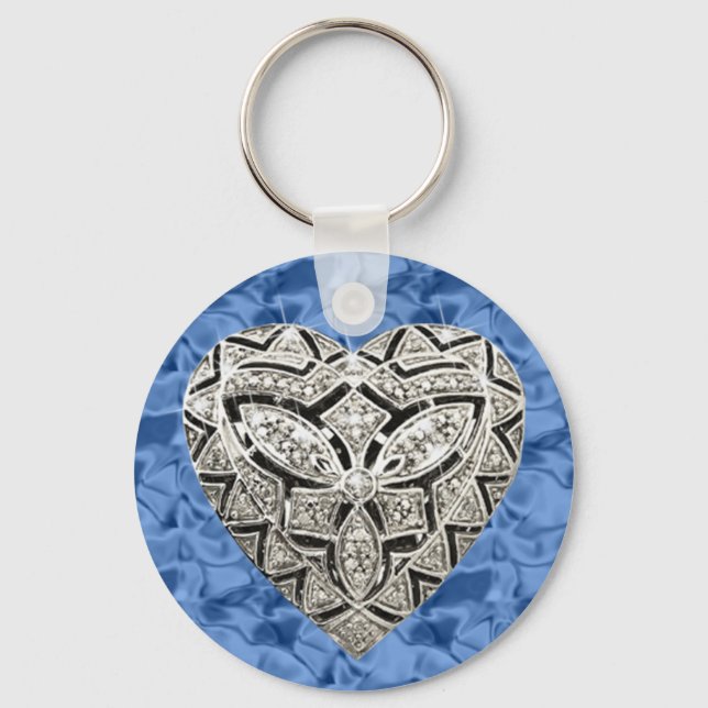 Porte-clés Blue Round Elegant Designer Heart Keychain (Recto)