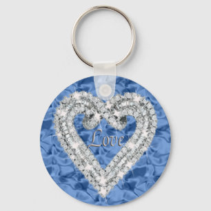 Porte-clés Blue Round Love Diamond Heart Keychain