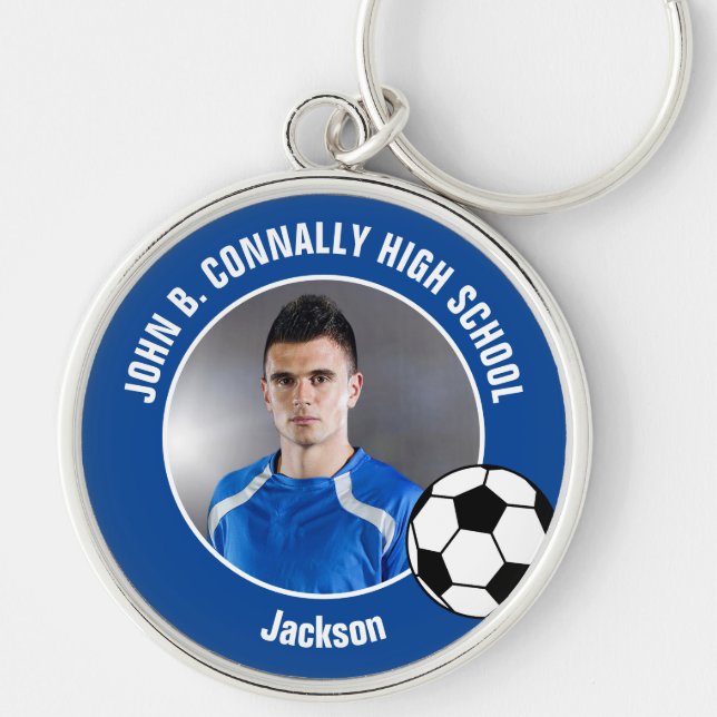 Porte-clés Blue Soccer Player Photo High School (Devant)