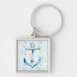 Porte-clés Blue Watercolor Anchor