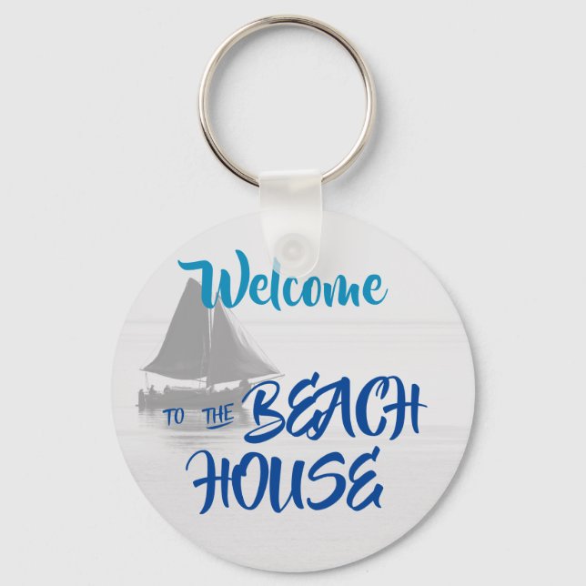 Porte-clés Blue Welcome to the Beach House nautique (Recto)