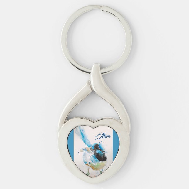 Porte-clés Blue Wren Wrens Aquarelle Bébé Bleu Australien (Devant)