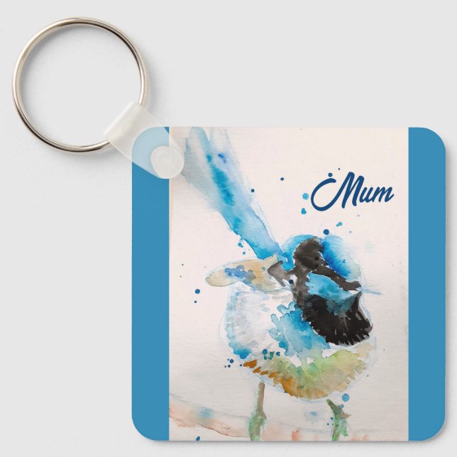 Porte-clés Blue Wren Wrens Aquarelle Bébé Bleu Australien (Recto)