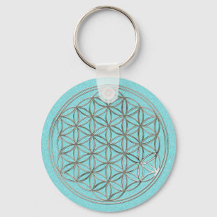 Porte-clés Blume des Lebens / Fleur de vie   cyan argenté