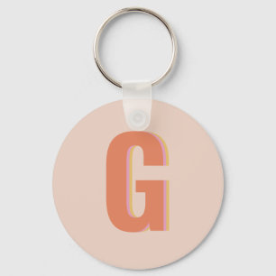 Porte-clés Blush et Orange Rétro Typographie Monogramme Initi
