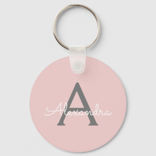 Porte-clés Blush Pink Grey Modern Script Girly Monogram
