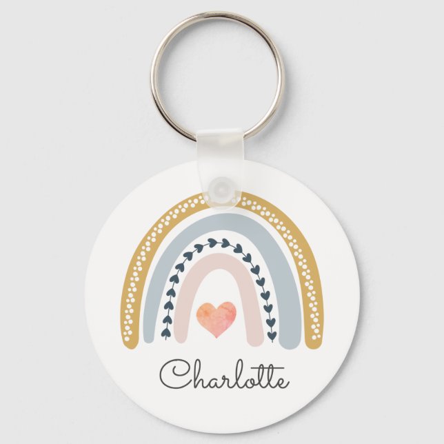 Porte-clés Boho aquarelle arc-en-ciel personnalisé (Recto)