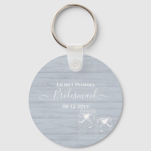 Porte-clés BOHO Dusty Blue Driftwood Mason Jars Mariage (Recto)