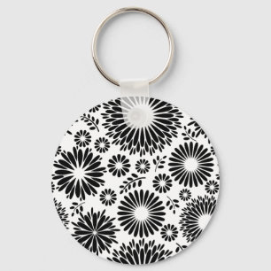 Porte-clés Boho fleurs Motif floral vectoriel noir et blanc