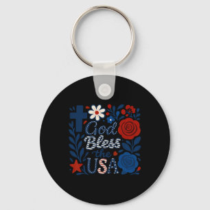 Porte-clés Boho Floral Dieu Bénit Les Etats-Unis 4 juillet Fl
