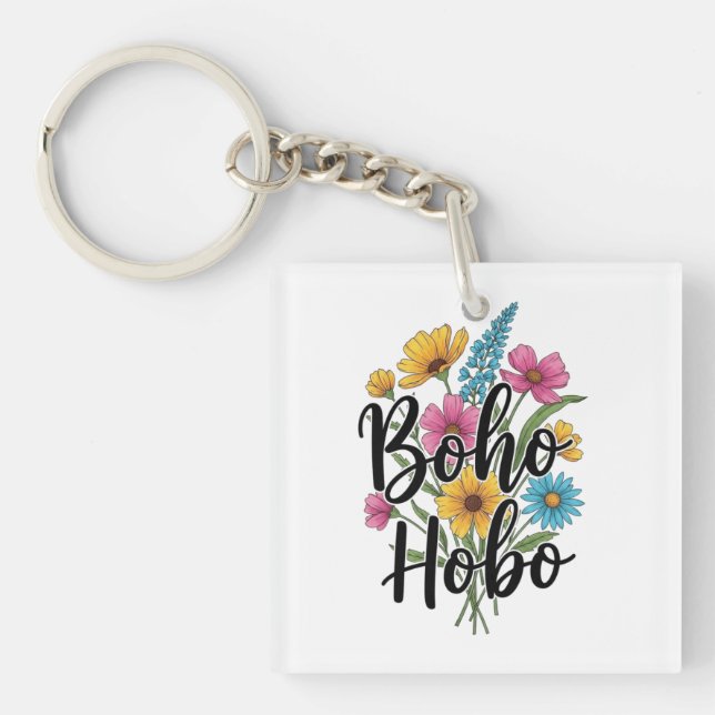 Porte-clés Boho Hobo design bouquet de fleurs (Devant)