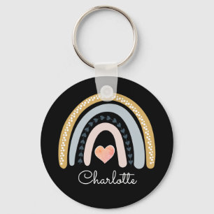 Porte-clés Boho personnalisé aquarelle arc-en-ciel noir
